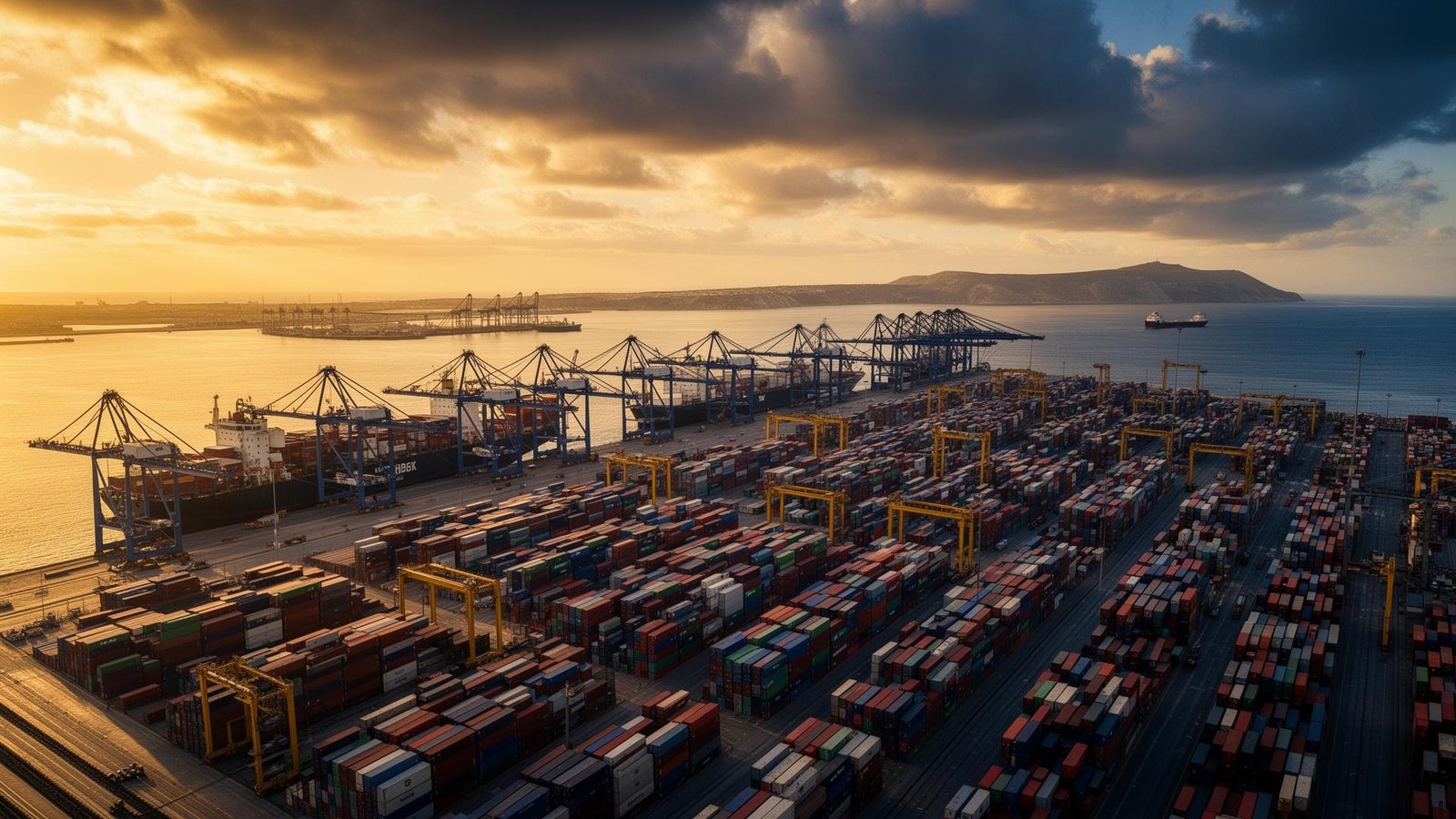 Tangier Med Port aerial view with container terminal